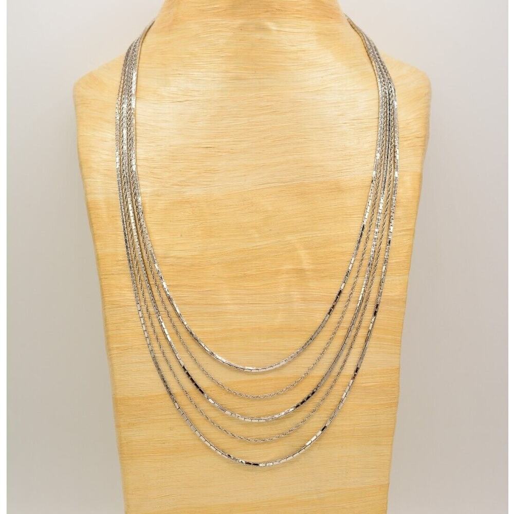 Crown Trifari Vintage Necklace Multi-Chain Silver Tone Metallic Signed 50s Bin5